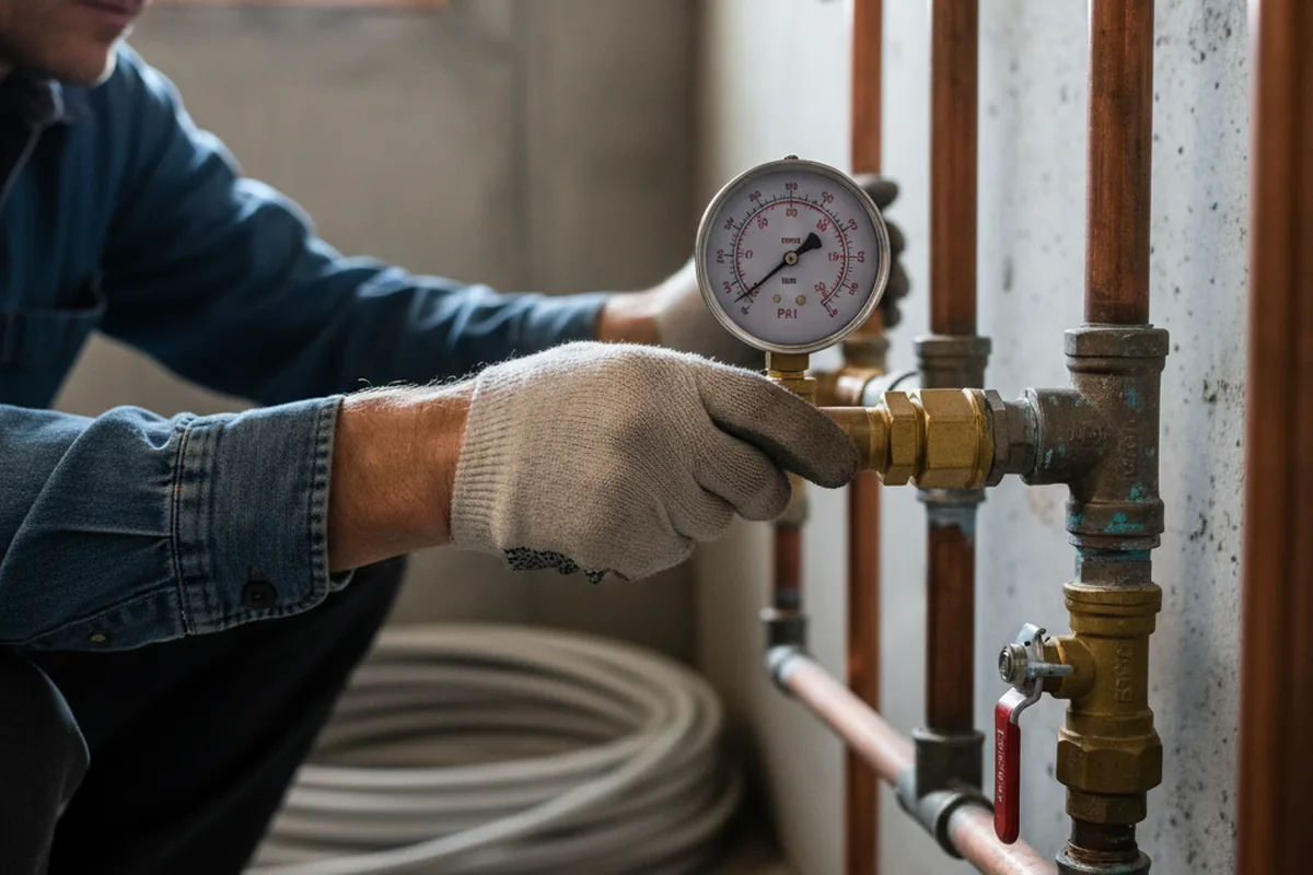 Pressure testing a repaired line during Water Line Repair in La Marque